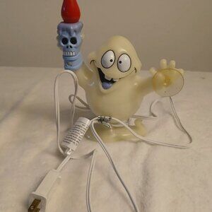 Vintage Halloween Ghost Window Light Blow Mold Skull Decor